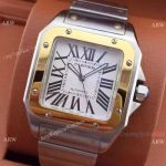 sWISS Replica Cartier Santos 100th Anniversary SS Watch White Dial Yellow Gold Bezel
